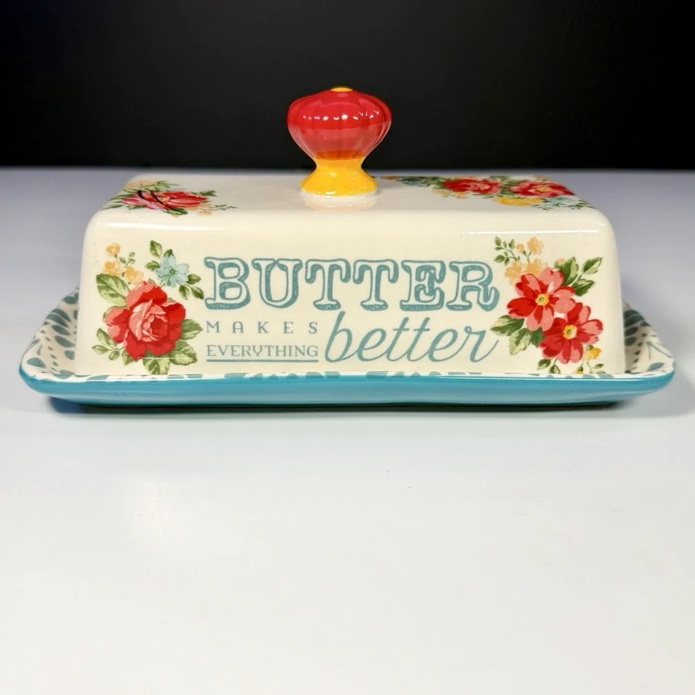 Pioneer Woman Vintage Floral 1/4 lb Butter Dish Butter Makes Everything Better